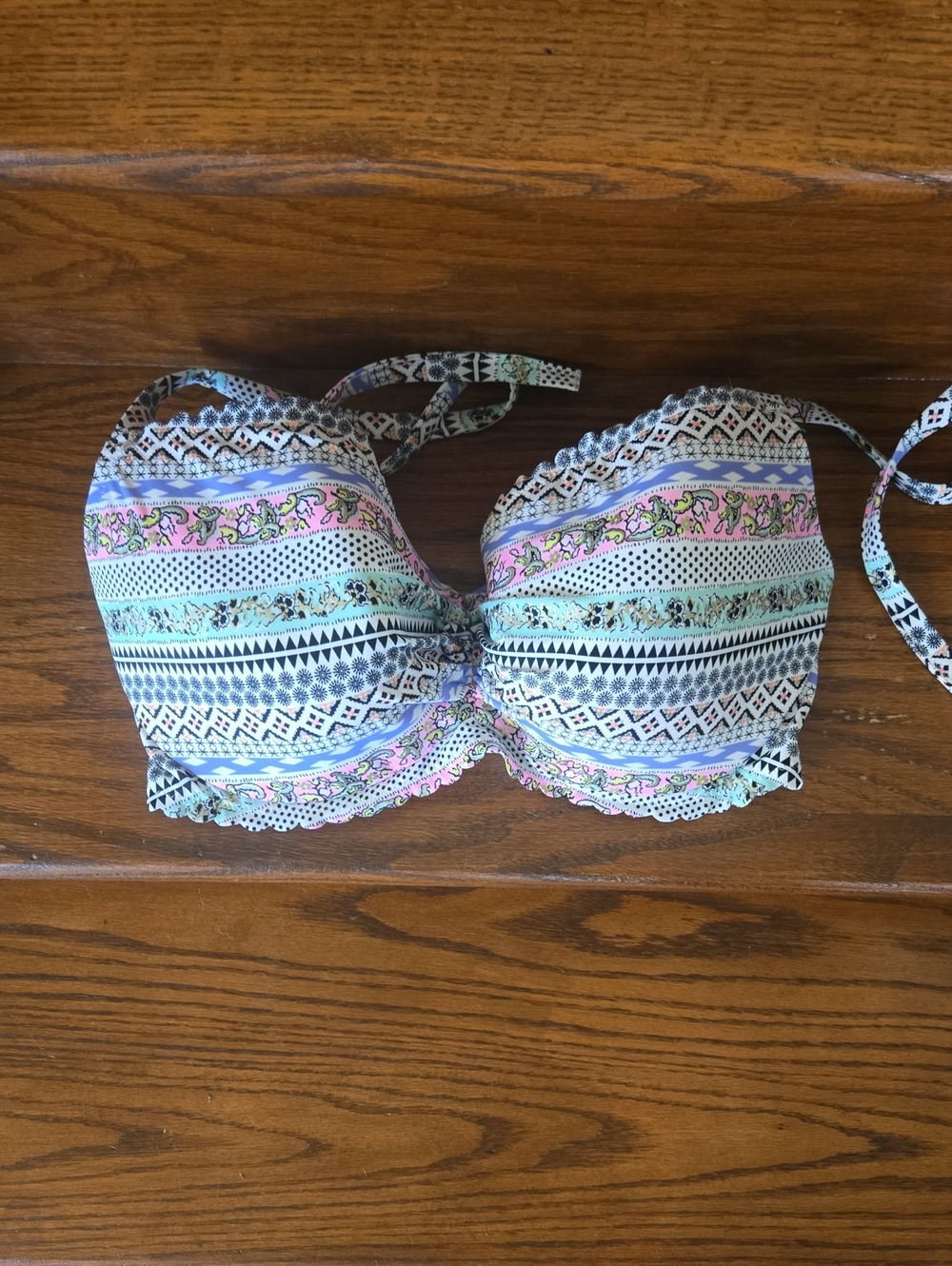 Victoria's Secret Mint, Pink, Black Patterned Bikini Top